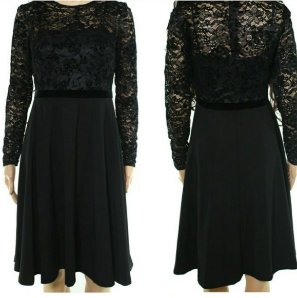 NEW Ralph Lauren Lace Bodice Dress Fit & Flare Long Sleeve Elegant Designer Chic - Picture 14 of 15